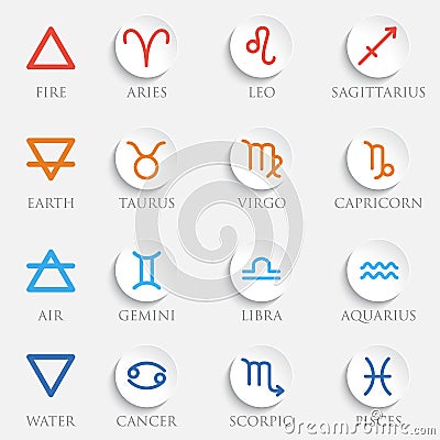 Vector Zodiac signs. Set of simple volumetric zodiac signs Vector Illustration