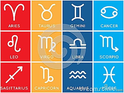 Vector Zodiac signs. Set of zodiac signs on colored background Vector Illustration