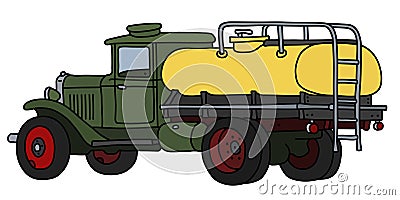 The classic green and yellow tank truck Stock Photo