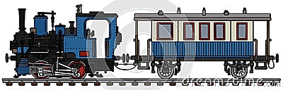 The vintage blue small steam train Vector Illustration