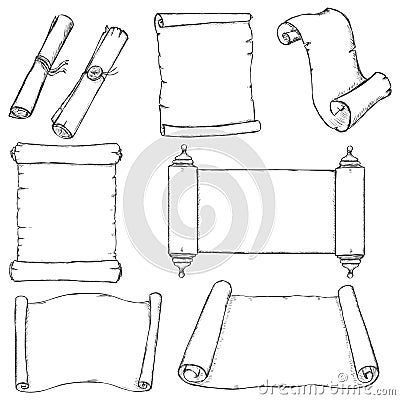 Vectror Set of Sketch Scrolls Vector Illustration