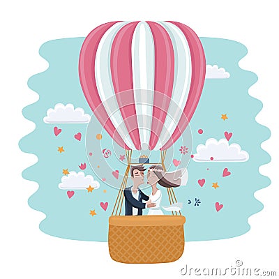 Vedding couple in hot air balloon Vector Illustration