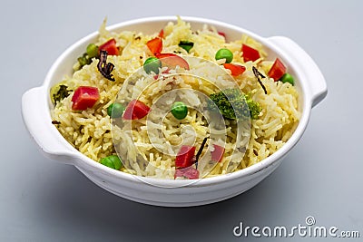 Veg biryani or vegetable pulav or cooked rice Stock Photo