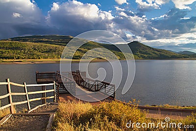 Fishing Pier on Vega Lake Stock Photo