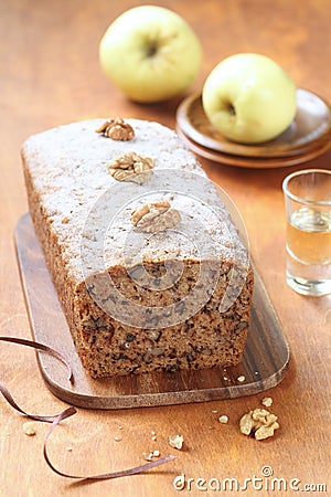 Vegan Apple Walnut Spice Cake Stock Photo