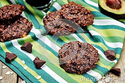 Vegan avocado cashew butter oats chocolate cookies Stock Photo