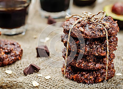 Vegan avocado cashew butter oats chocolate cookies Stock Photo