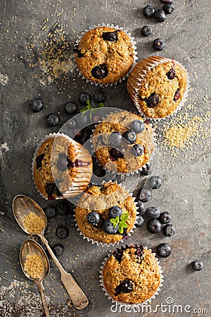 Vegan banana blueberry muffins Stock Photo
