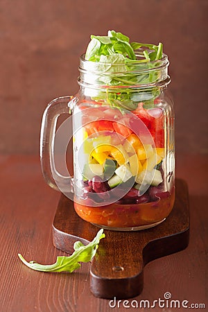 Vegan bean vegetable salad in mason jar Stock Photo