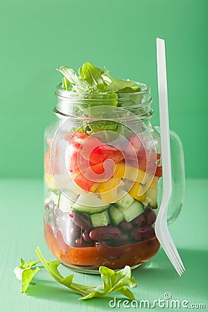 Vegan bean vegetable salad in mason jars Stock Photo