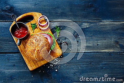 Vegan burger with vegetables Stock Photo