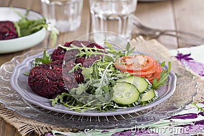 Vegan burgers with beetroot and beans Stock Photo