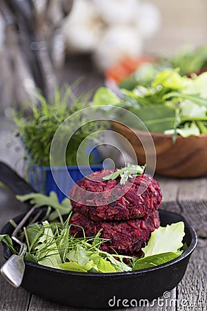 Vegan burgers with beetroot and red beans Stock Photo