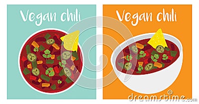 Vegan chili bowl illustration vector Vector Illustration