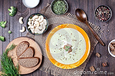 Vegan cream broccoli soup Stock Photo