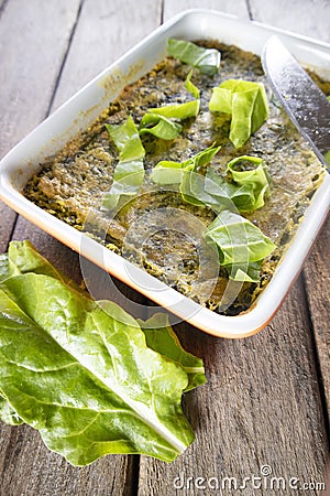 Vegan cuisine, Savory pie with chickpea flour and chard Stock Photo