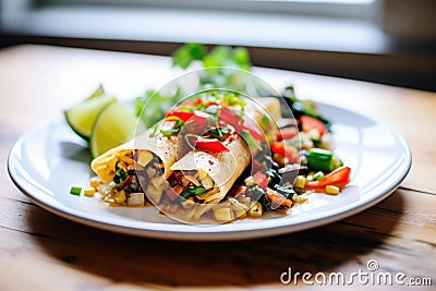 vegan enchiladas stuffed with tofu and vegetables Stock Photo