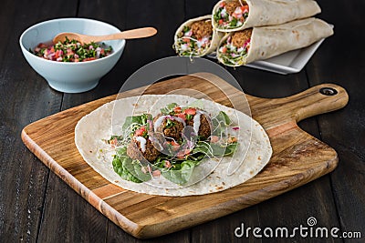 Vegan Falafel Wrap With Salsa Stock Photo