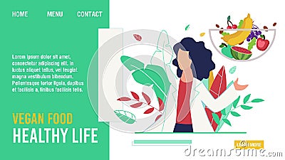Vegan Food for Healthy Life Promoting Landing Page Vector Illustration