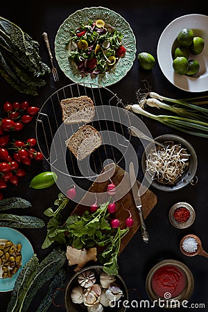 Vegan Food Ingredients Assortment Stock Photo