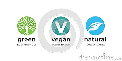 Vegan food label icon set Vector Illustration