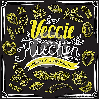 Vegan food poster. Vector Illustration