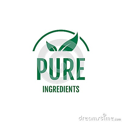 vegan food pure ingredients green leaf label stamp organic ingredients vector icon Vector Illustration