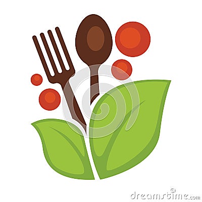 Vegan food vegetable leaf vector spoon and fork Vector Illustration