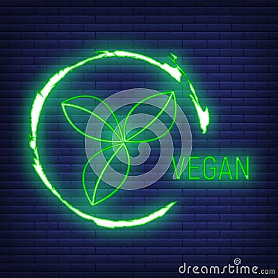 Vegan Free. Allergen food, GMO free products neon icon and logo. Intolerance and allergy food. Vector illustration and isolated on Vector Illustration