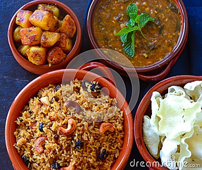 Vegan and gluten-free Sindhi meals Stock Photo