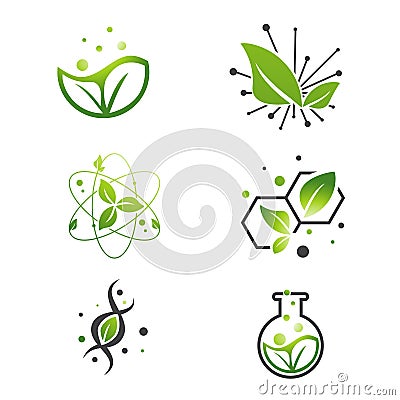 Vegan Green Leaf Abstract Science Lab Set Vector Illustration