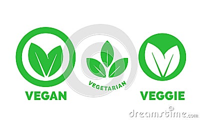 Vegan label vector vegetarian food green leaf icon Vector Illustration