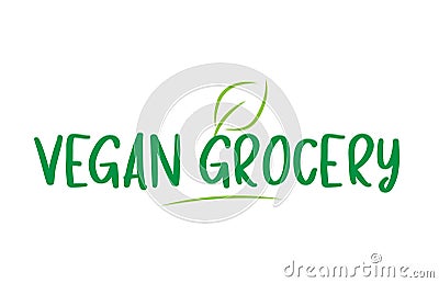 vegan grocery green word text with leaf icon logo design Vector Illustration