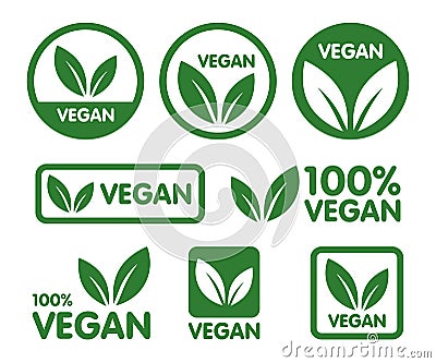 Vegan icon set. Bio, Ecology, Organic logos and icon, label, tag. Green leaf icon on white background. Vector Illustration