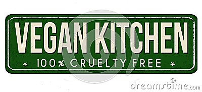 Vegan kitchen vintage rusty metal sign Vector Illustration