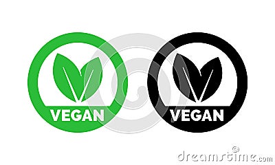 Vegan label vector vegetarian food green leaf icon Vector Illustration