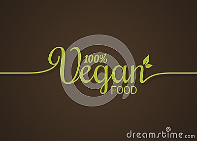 Vegan lettering logo. Green food line concept on ground background Vector Illustration