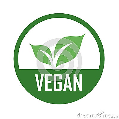 Vegan logo with green leaves for organic Vegetarian friendly diet- Universal vegetarian symbol Vector Illustration