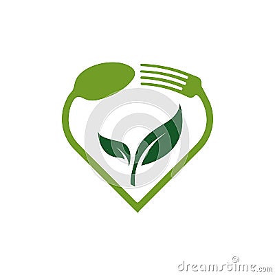 vegan logo a vegetarian vector icon with spoon fork and leaf graphic design element Vector Illustration
