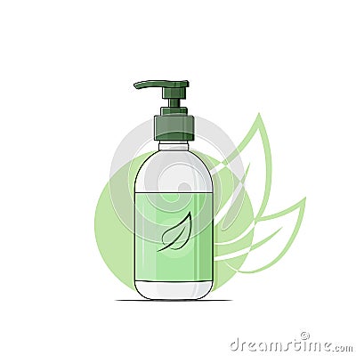 vegan lotion, green organic gel dispenser bottle, skin care vector illustration Vector Illustration