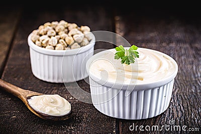 Vegan mayonnaise, made with chickpea water, called aquafaba, organic and healthy food Stock Photo