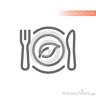 Vegan meal, fork and knife line icon Vector Illustration