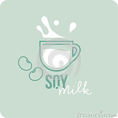 Vegan milk, cup with soy or soya milk. Vector Illustration