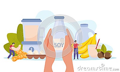 Vegan Milk Flat Composition Vector Illustration