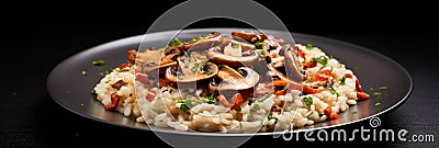 Vegan Mushroom Risotto On White Round Plate On White Background Stock Photo