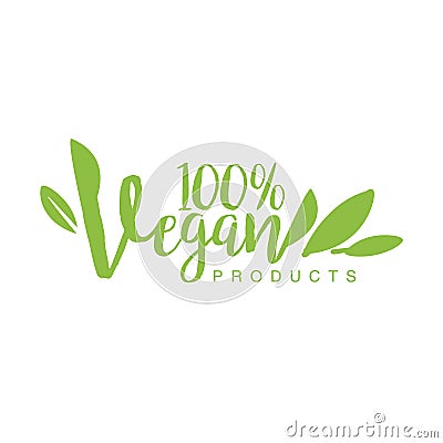 Vegan Natural Food Green Logo Design Template With Stylized Font Promoting Healthy Lifestyle And Eco Products Vector Illustration