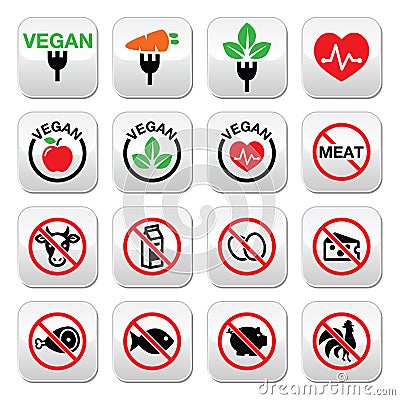 Vegan, no meat, vegetarian, lactose free buttons set Stock Photo