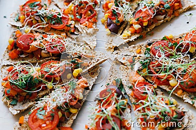 Vegan pizza with flowers, seeds and live plants Stock Photo