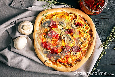 Vegan pizza with mushrooms and vegetables Stock Photo