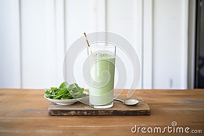 vegan protein smoothie with pea powder, kale, and almond milk Stock Photo